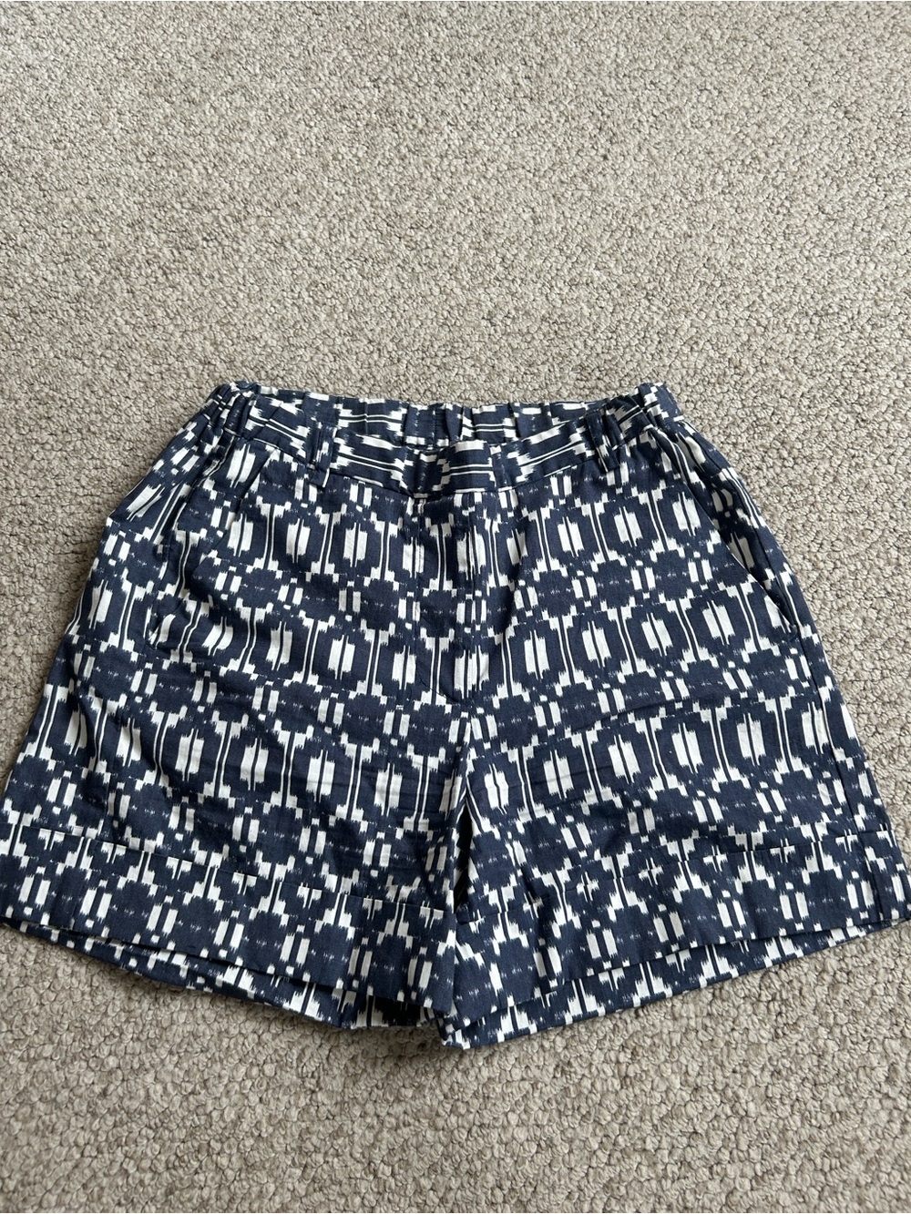 Hartford Navy and White Ikat Print shorts